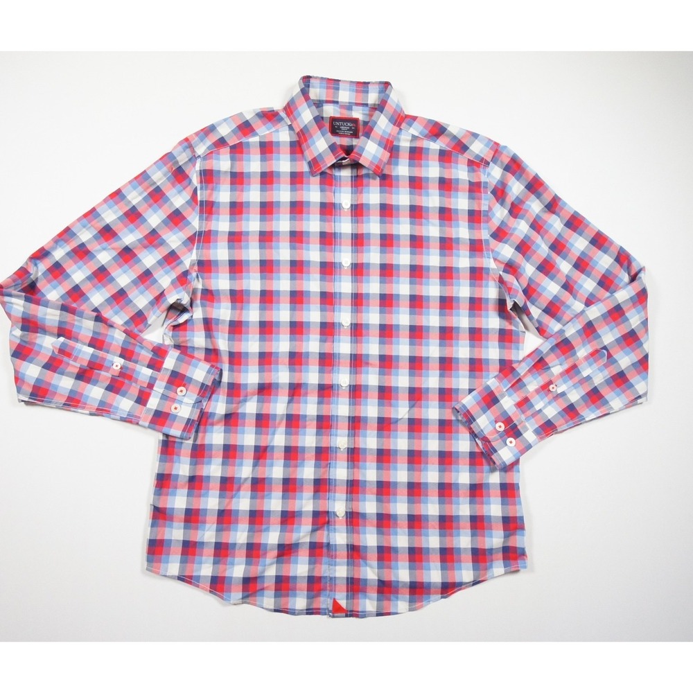 UNTUCKit Shirt Mens Medium Button Up Long Sleeve Slim Fit Stretch Stever Hill